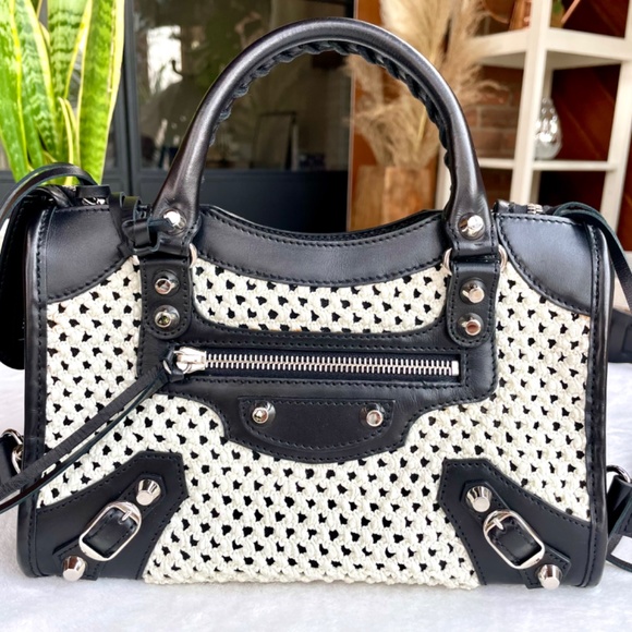 Balenciaga Weaving Classic Mini City in Black and White - Picture 2 of 14